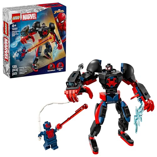 LEGO Marvel Miles Morales Mech vs. Spider-Man 2099 Building Toy for Boys & Girls - Poseable Super Hero Mech & 2 Marvel Minifigures for Kids & Fans, Ages 6+ - Gift Idea for Birthdays - 76337