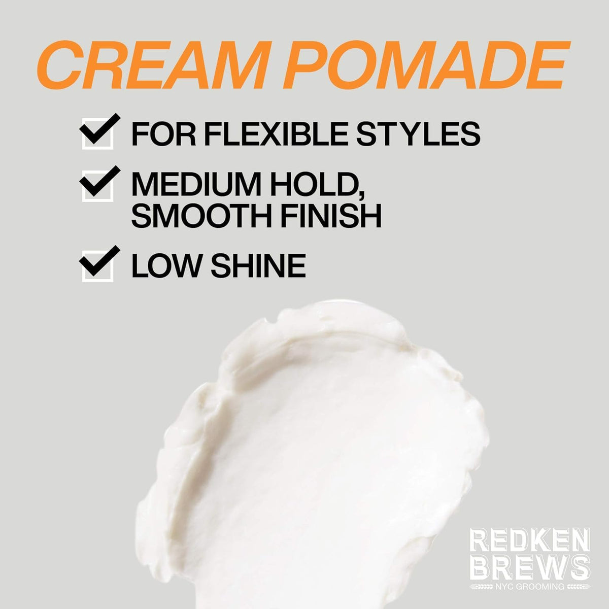 Redken Brews Cream Pomade For Men - Provides Medium Hold With Natural and Smooth Finish With Low Shine, For All Hair Types