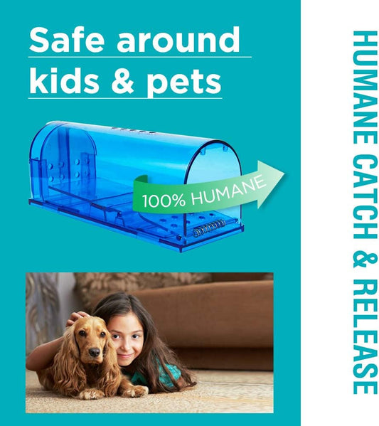 Humane Mouse Trap | Catch and Release Mouse Traps That Work | Mice Trap No Kill for mice/Rodent Pet Safe (Dog/Cat) Best Indoor/Outdoor Mousetrap Catcher Non Killer Small Capture Cage (Blue)