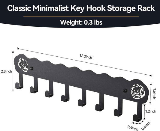 Key Holder Hooks Organizer Hanger Rack Wall Mounted with 8 Hooks, Adhesive Key Holder for Wall, No Drill Modern Key Holder Wall Mount, for Entryway, Kitchen, Hallway, RV Decor (Medium)