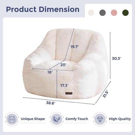 MAXYOYO Bean Bag Chair, Comfy Bean Bag Sofa with Back Support, Faux Fur Bean Bag Chair for Adults and Kids, Stuffed Floor Sofa for Living Room, Bedroom, Apartment, Beige