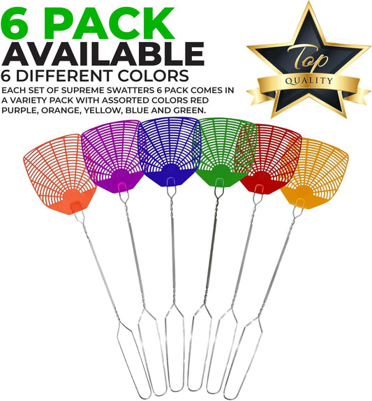 Supreme Bug & Fly Swatter 6-Pack – Braided Metal Handle 6 Pack Fly Swatters, Multi Pack Colors, – for Indoor/Outdoor – Flyswatter