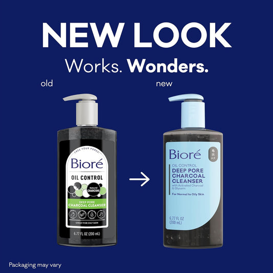 Biore Deep Pore Charcoal Face Wash, Daily Facial Cleanser for Dirt & Makeup Removal, for Oily Skin, 6.77 Oz
