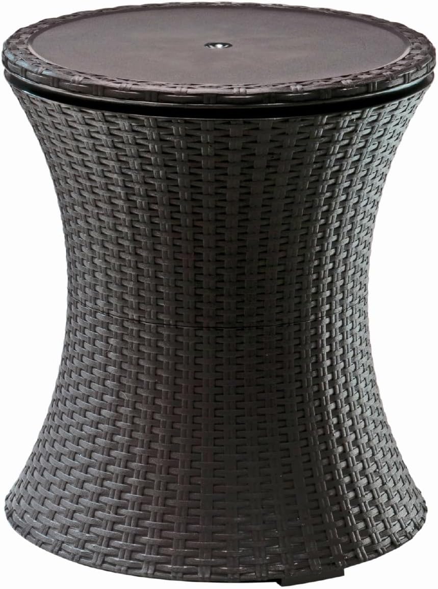 Keter Pacific Cool Bar Outdoor Patio Furniture and Hot Tub Side Table with 7.5 Gallon Beer and Wine Cooler, Espresso Brown