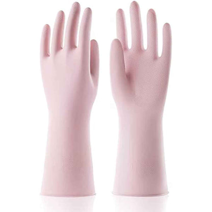 cooljob medium household rubber gloves with cotton liner non-slip grip and waterproof kitchen and bathroom cleaning gloves light pink 1 pair