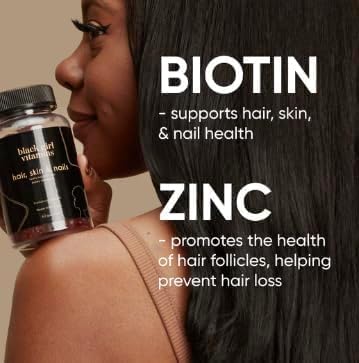 Black Girl Vitamins - Hair, Skin, and Nails Gummies with Biotin (6000 mcg), Zinc, Gelatin Free, Vitamin A, and Vitamin E - Gluten-Free. Made in The USA (Passion Fruit, 60 Count) 30 Day Supply