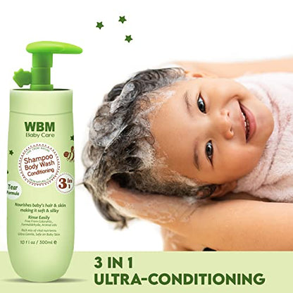 WBM Baby Care 3-in-1 Baby Shampoo, Body Wash & Conditioner, Care From Nature,100% Plant-Based, No Tear Formula, Safe on Babies Skin, Kids Shampoo 300 ml/ 10 fl. Oz