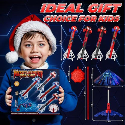 Spider Rocket Launcher for Kids, 4 Rockets with Web Air Pump, Stomping Launch Toys, Outdoor Spider Toys Gifts for 3-10 Year Old Boys & Girls