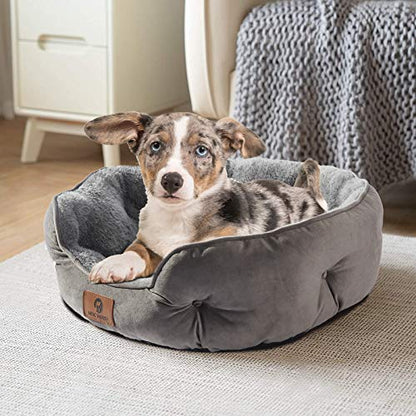 asvin small dog bed, soft and cozy, machine washable, anti-slip oxford bottom, grey, 20 inches