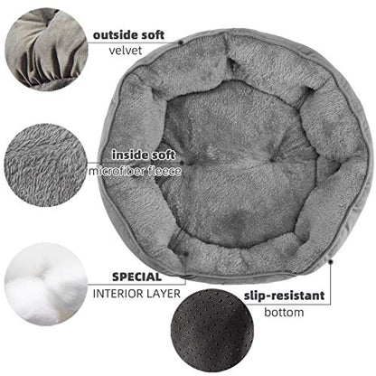 asvin small dog bed, soft and cozy, machine washable, anti-slip oxford bottom, grey, 20 inches