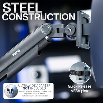 vivo heavy duty aluminum ultrawide monitor tension arm for 49 inch screens, black, stnd-v101v
