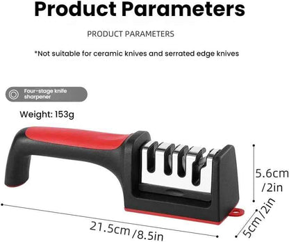 4-in-1 Kitchen Knife Sharpener, Professional Grade with Tungsten Steel and Ceramic Slots, Scissor Sharpening, Black/Red
