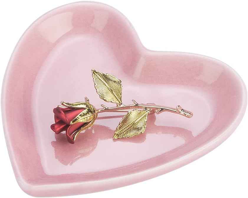 Lotus Leaf Shape Decorative Ring Tray, Small Key Bowl, Ceramic Trinket Tray Jewelry Dish Organizing Necklace Earrings, Home Decoration for Mom Best Friend Sister, Pink.