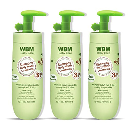 WBM Baby Care 3-in-1 Baby Shampoo, Body Wash & Conditioner, Care From Nature,100% Plant-Based, No Tear Formula, Safe on Babies Skin, Kids Shampoo 300 ml/ 10 fl. Oz