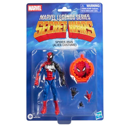 Marvel Legends Series Secret Wars Spider-Man (Alien Costume), Retro Comics Collectible 6 Inch Action Figure with Lenticular Shield