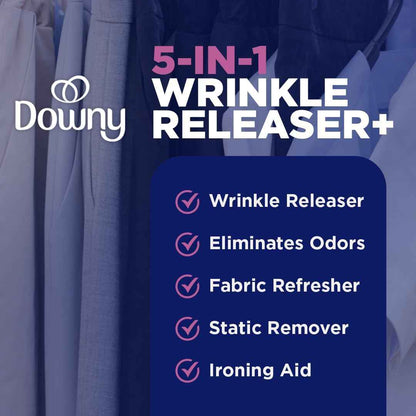 Downy Wrinkle Releaser Spray Travel Size 16.9 Oz Pack of 2 Removes Wrinkles, Static, and Odors