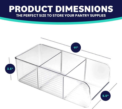 ELTOW 4-Pack 3-Compartment Plastic Snack Organizer with Removable Dividers for Pantry and Fridge Storage