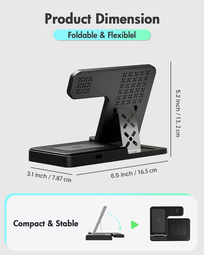 Wireless Charger iPhone Charging Station: 3 in 1 Charger Stand Multiple Devices for Apple - iPhone 16e 16 15 14 Pro Max 13 12 11 - Watch 10 9 8 7 6 5 4 3 2 SE and Ultra Series - Airpods 4 3 2 Pro - Rayz Mart