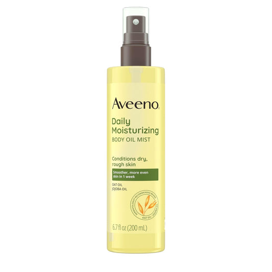 Aveeno Daily Moisturizing Dry Body Oil Mist with Oat & Jojoba Oil for Dry, Rough, Sensitive Skin, Lightweight, Non-Greasy, Body Spray, Paraben, Silicone & Phthalate-Free, 6.7 fl oz