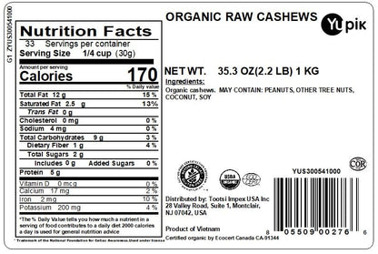 yupik organic raw cashews 2.2lb kosher gluten-free non-gmo vegan unsalted