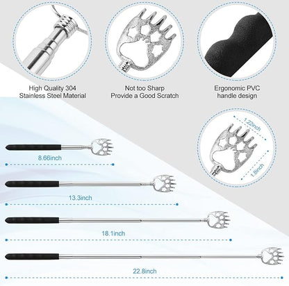 3 Pack Different Back Scratcher Metal Portable Telescoping with Rubber Handles, Extendable Back Massager Tool with Beautiful Box, Stocking Stuffers for Men Women Kids Adults (Black)
