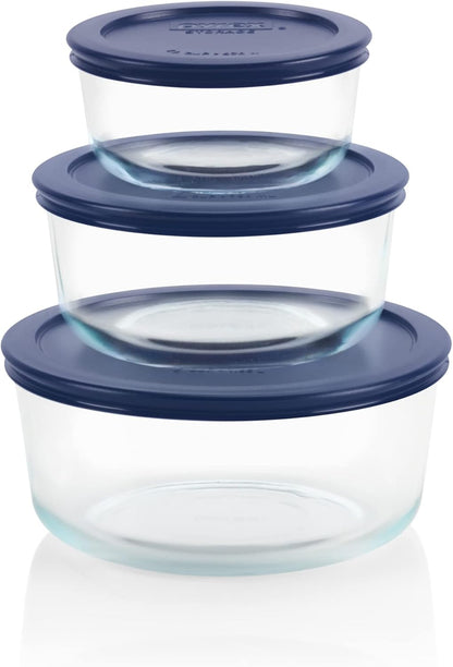 Pyrex Simply Store (3-Pack) Glass Food Storage Containers Set, (2, 4 & 7 Cup) Meal Prep Containers With BPA-Free Lids, Dishwasher & Microwave Safe