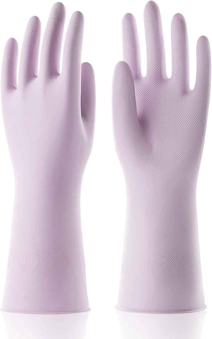 COOLJOB Medium Household Rubber Gloves with Cotton Liner & Non-slip Grip, Waterproof Long Lasting Dishwashing Gloves for Kitchen & Bathroom Cleaning, Light Pink, 1 Pair