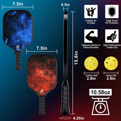 DULCE DOM Pickleball Paddles Set of 2/4 - USAPA Approved, Fiberglass/Carbon Fiber Pickleball Racket with 4 Indoor Outdoor Pickleball Balls and Pickleball Bag, Ideal Pickleball Training Equipment