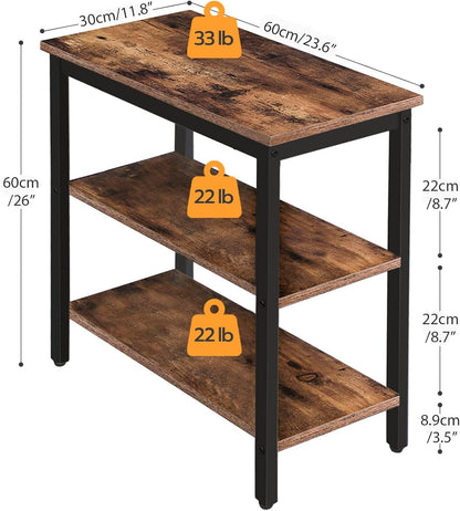 HOOBRO End Table, Simple Rustic Side Table with 3-Tier Storage Shelf, Narrow Nightstand for Small Spaces, for Living Room, Bedroom,Easy Assembly, Industrial Design, Rustic Brown and Black BF14BZ01