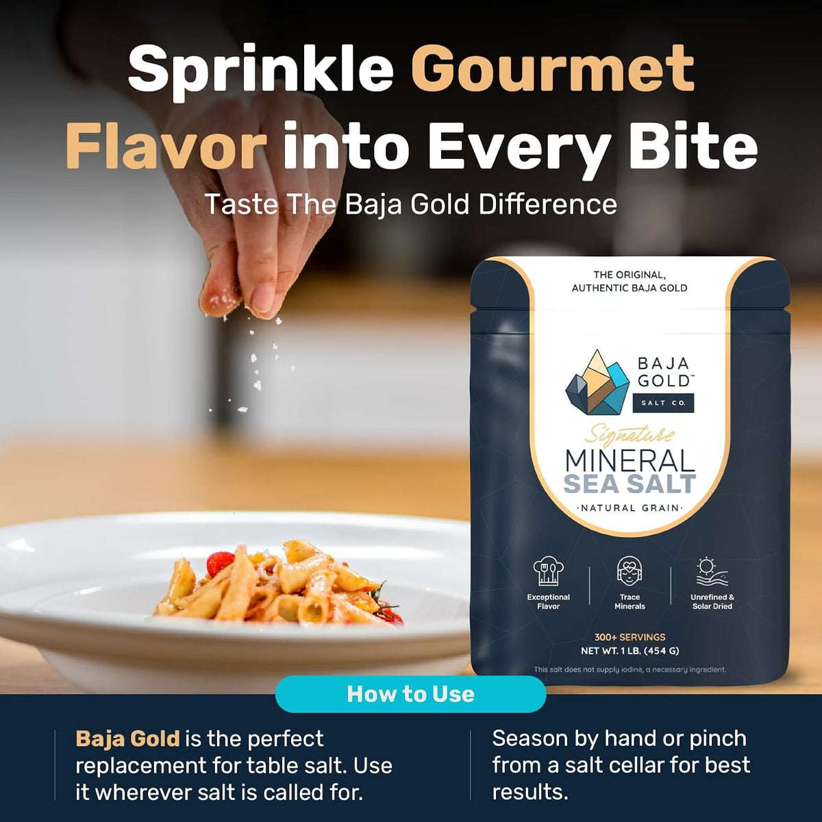 Baja Gold Mineral Sea Salt - Recommended by Gary Brecka - Organic Natural Grain Salt for Cooking & Baking | Authentic Baja Salt | Ideal for All Culinary Creations | 1 lb. Resealable Bag, 300+ Servings