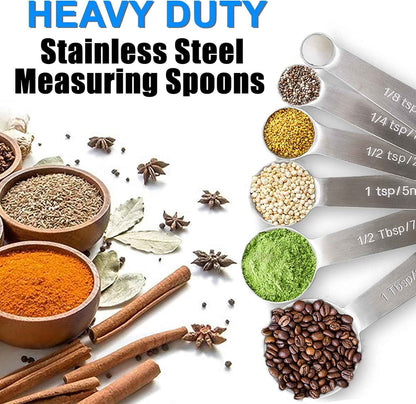 Premium Heavy Duty 18/8 Stainless Steel Measuring Spoons Cups Set, Small Tablespoon with Metric and US Measurements