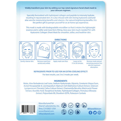 Ebanel 10 pack collagen face mask with hyaluronic acid, vitamin c, and aloe for skin firming and anti aging