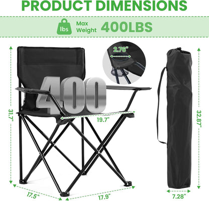 2 Pack Portable Camping Chairs Folding Lawn Chair Outdoor Lightweight Beach Chair with Cup Holder & Carry Bag for Outside Sports, Fishing, Hiking, Travel, Picnic, Backyard (Black-Dark)