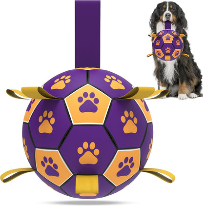Qdan dog toys 6 inch world cup dog soccer ball with straps for small medium pet outdoor play