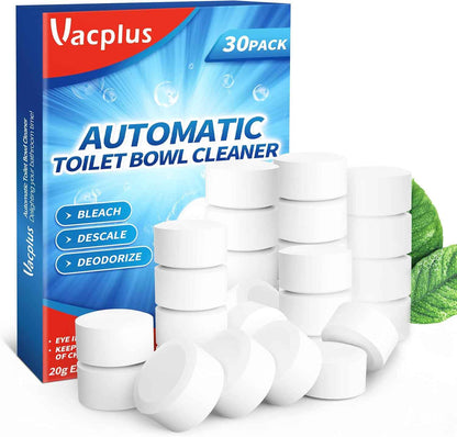 Vacplus Toilet Bowl Cleaner Tablets 30 PACK, Automatic Toilet Bowl Cleaners with Bleach for Deodorizing and Descaling, Bathroom Cleaner Against Tough Stains