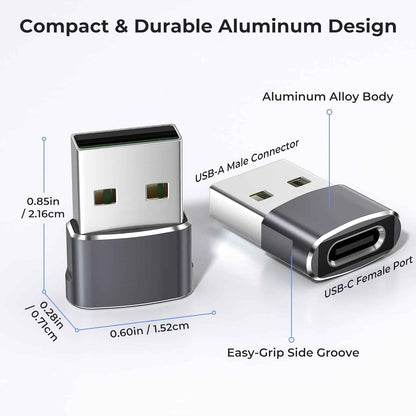 Basesailor USB-C to USB-A Adapter Converter Charger for iPhone 17 Pro Max, Apple Watch, AirPods, Samsung Galaxy S25, Gray