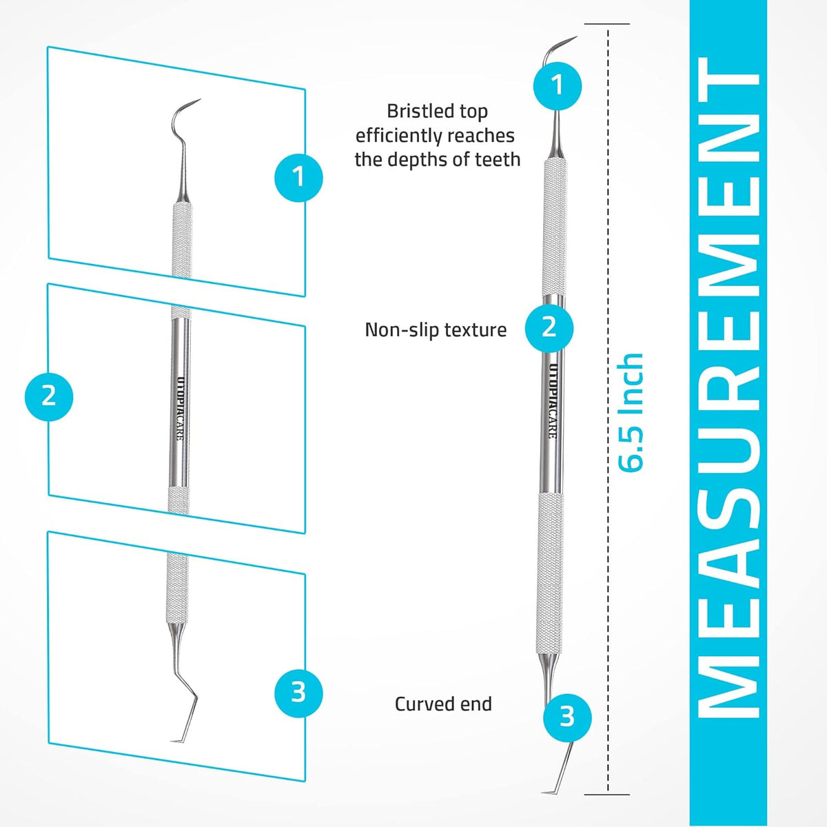 Utopia Care Professional Dental Tartar Scraper Tool, Dental Pick, Double Ended Tartar Remover for Teeth, Plaque Remover, Tooth Scraper, (1, Silver, 6.5 Inch)