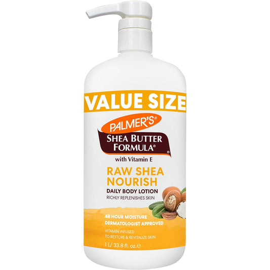 Palmer's Shea Formula Raw Shea Body Lotion for Dry Skin, Hand & Body Moisturizer, Value Size Pump Bottle, 33.8 Ounces (Pack of 1)