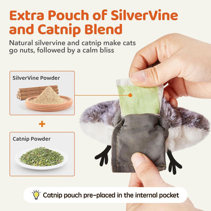 Potaroma Cat Toys Flapping Bird (No Flying), Lifelike Sandpiper Chirp Tweet, Rechargeable Touch Activated Kitten Toy Interactive Cat Exercise Toys for All Breeds Cat Kicker Catnip Toys 4.0"