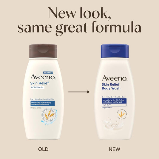 Aveeno Skin Relief Body Wash, Fragrance-Free with Triple Oat complex, Gentle Daily Cleanser for Sensitive Skin Leaves Itchy, Dry Skin Feeling Soothed & Moisturized, Soap-Free, 18 fl. oz
