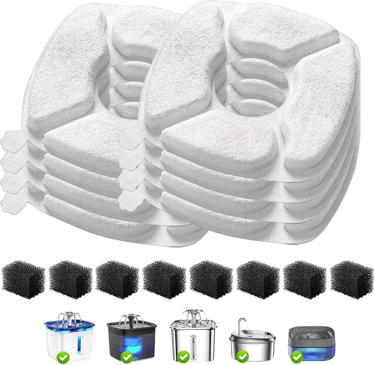 32 Pcs Cat Water Fountain Replacement Filters-16 Pack Cat Fountain Filters with 16 Pack Sponges, Enhanced Compatibility Pet Fountain Filter Fit for 95oz/2.8L 135oz/4L 67oz/2L Pet Drinking Fountain