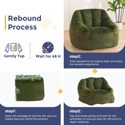 MAXYOYO Bean Bag Chair, Comfy Bean Bag Sofa with Back Support, Faux Fur Bean Bag Chair for Adults and Kids, Stuffed Floor Sofa for Living Room, Bedroom, Apartment, Green