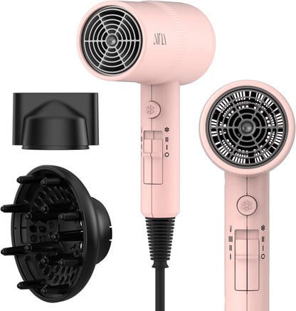 AINA Hair Dryer with Diffuser, Blow Dryer for Women | Advanced Ionic Technology, Ceramic Coating | Cold Shot Features Turbo Heat for Fast Drying and Shine 110V/ALCI (Babe Pink)