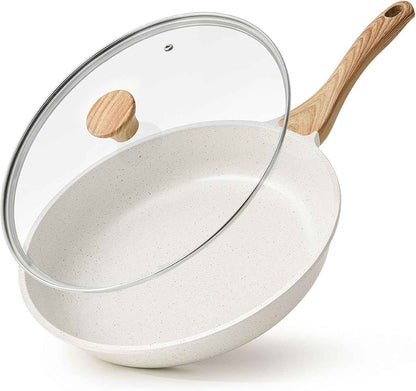 SENSARTE Nonstick Ceramic Frying Pan with Lid 8/9.5/10/11/12.5 Inch Omelet Pan Skillet, Free of Intentionally Added PFAS/PTFE Non-toxic Chef's Pan Induction Compatible Pan, Heat Resistant Handle
