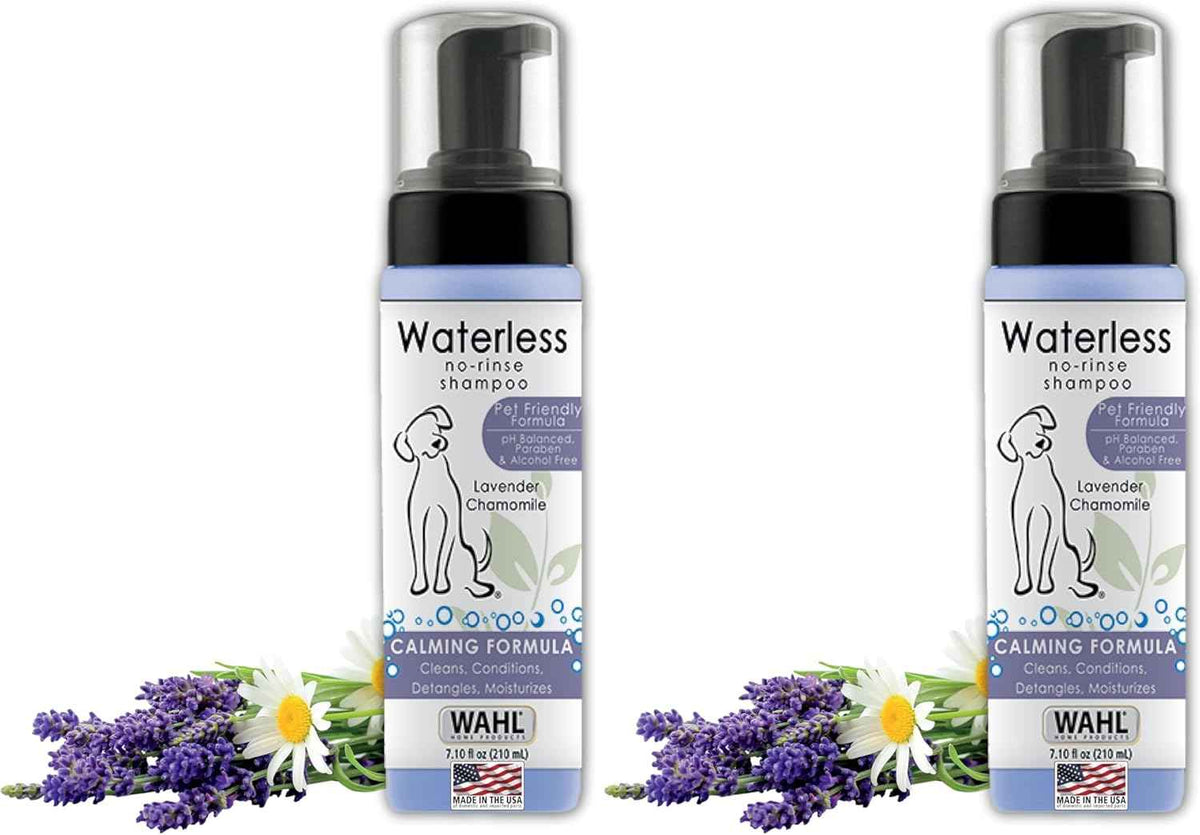 Wahl USA Pet Friendly Waterless No Rinse Shampoo for Animals – Lavender & Chamomile Scented - Cleaning, Conditioning, Detangling, & Moisturizing Shampoo for Dogs – 7.1 Oz - Model 820014A