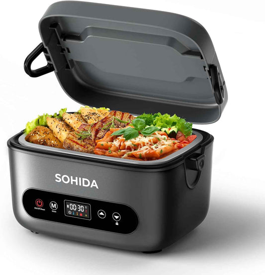 100W Cordless Electric Lunch Box for Adults & Men, Rechargeable Battery Powered Heated Lunch Box, 1.2L Portable Food Warmer Lunchbox with 5-Sided Heating for Work Car Outdoor Use