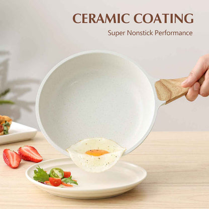 SENSARTE Nonstick Ceramic Frying Pan with Lid 8/9.5/10/11/12.5 Inch Omelet Pan Skillet, Free of Intentionally Added PFAS/PTFE Non-toxic Chef's Pan Induction Compatible Pan, Heat Resistant Handle