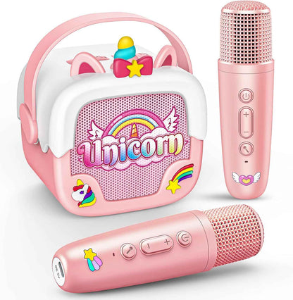 Mini Karaoke Machine for Kids Girls: Unicorn Portable Bluetooth Speakers with 2 Wireless Mic Toys for Girls Age 4-6 7 8 9 Years Old Girl Easter Birthday Gifts for 5 6 7 8 9 10 11 Years Teens Purple
