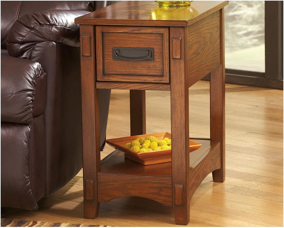 Signature Design by Ashley Breegin New Traditional Wooden Chair Side End Table with 1 Drawer and 1 Fixed Shelf, Brown
