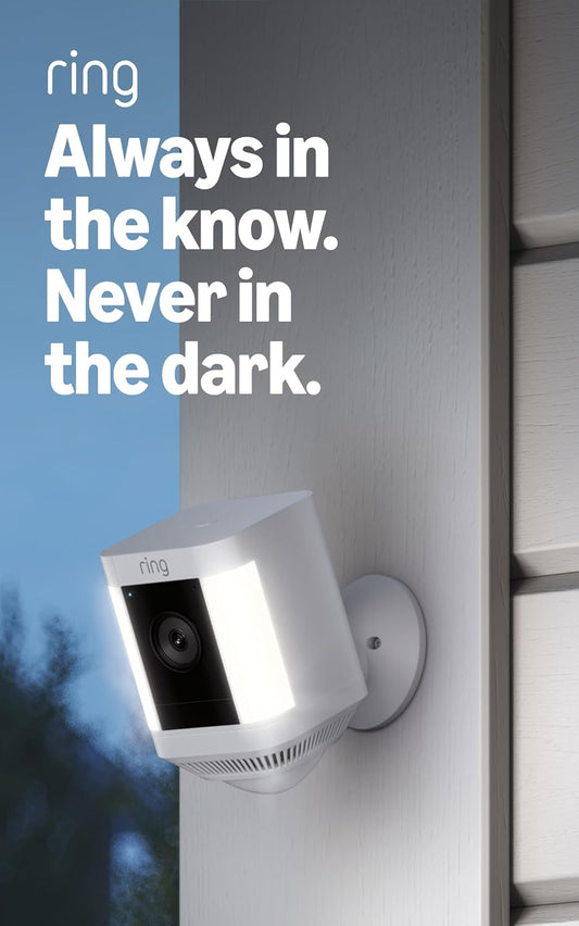 Ring Spotlight Cam Plus, Battery (newest model), Home or business security with HD video, Two-Way Talk, Color Night Vision, and Security Siren, White